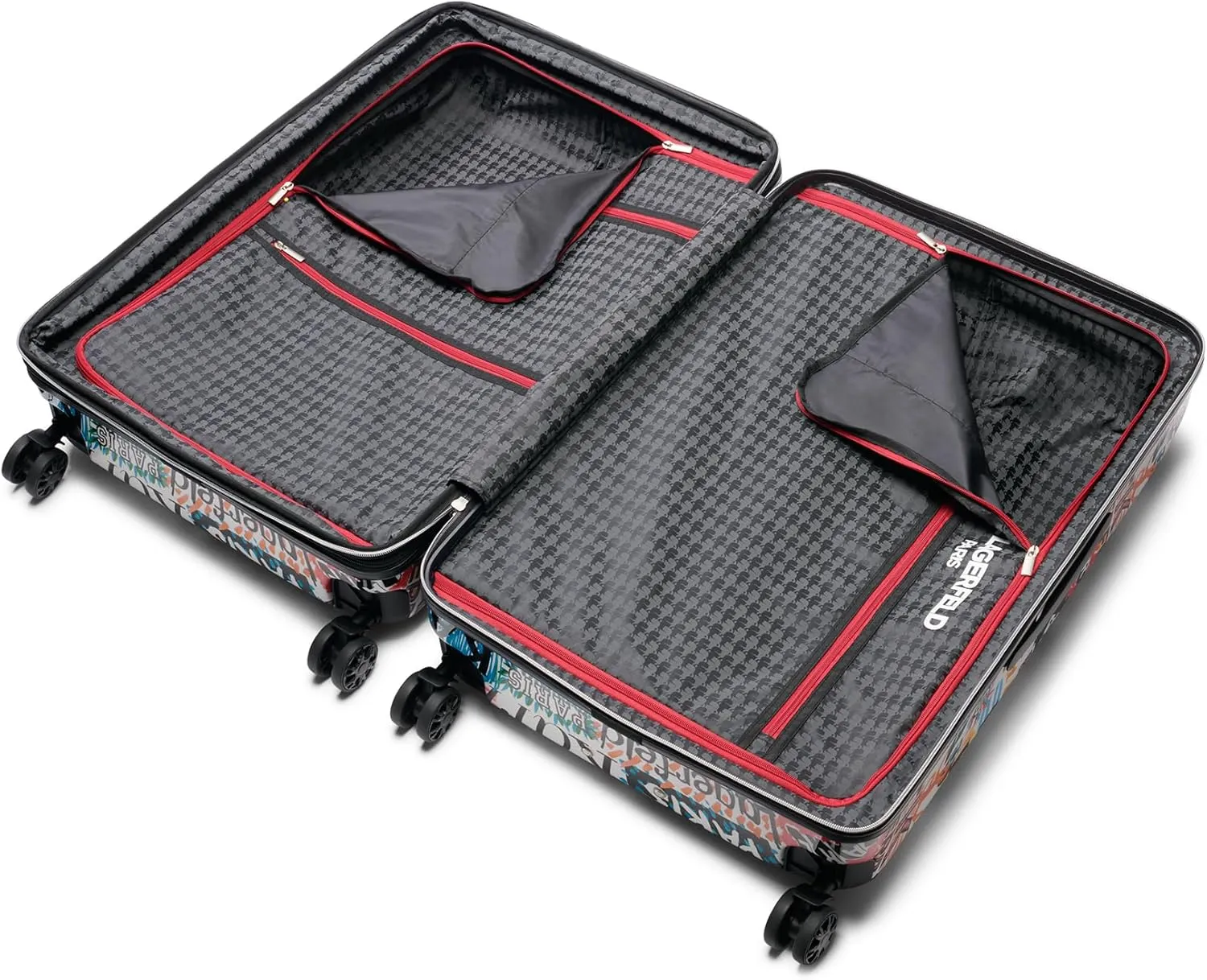 Karl Lagerfeld Paris Women's Logo Explosion Upright Hardside Suitcase, Multi, Large
