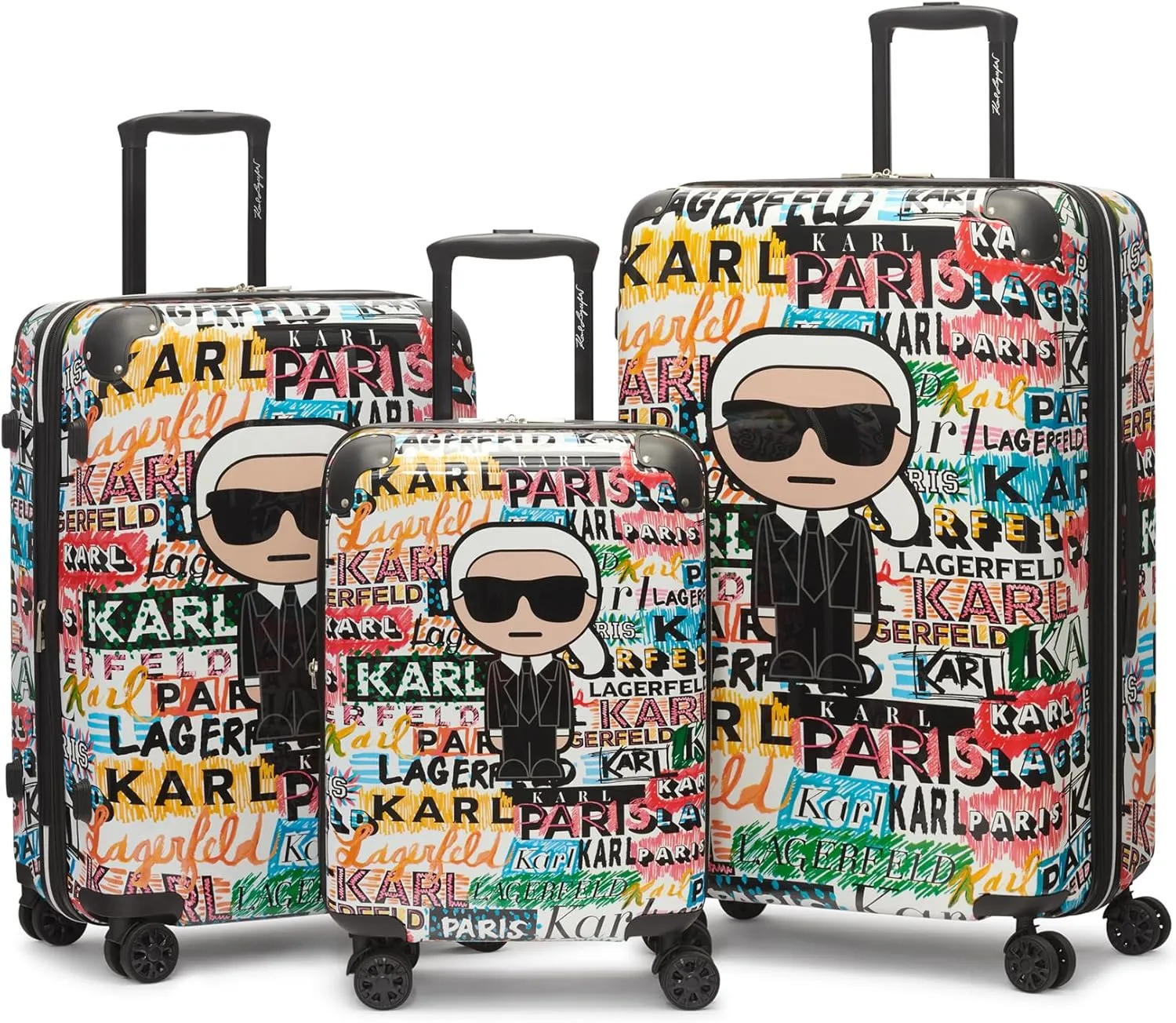 Karl Lagerfeld Paris Women's Logo Explosion Upright Hardside Suitcase, Multi, Large