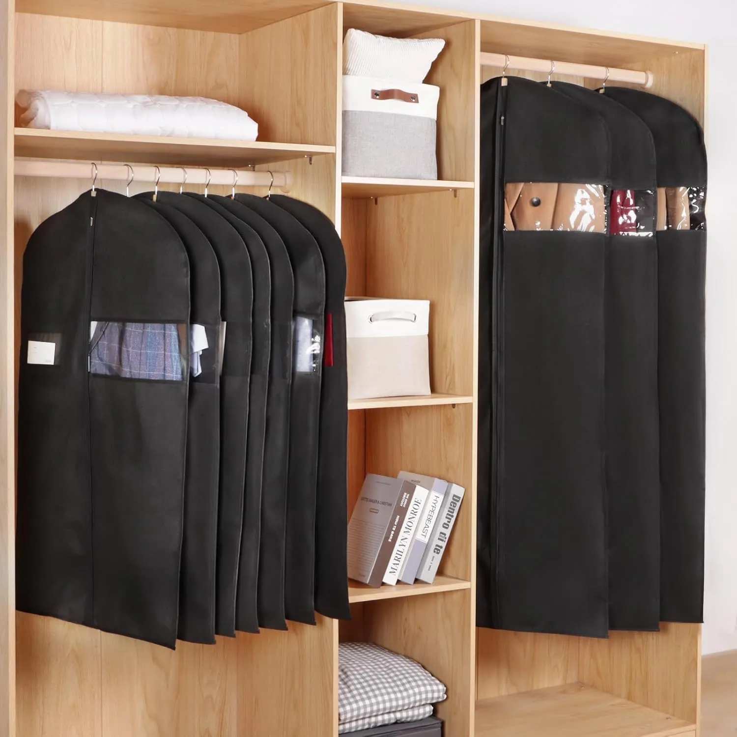 KEEGH 40" Suit Cover Bags for Men (Set of 10) Garment Bags for Hanging Clothes, Suit Bags for Closet Storage or Travel, Clothes Cover for Suits Coats with Clear Window and Label Pocket, Black