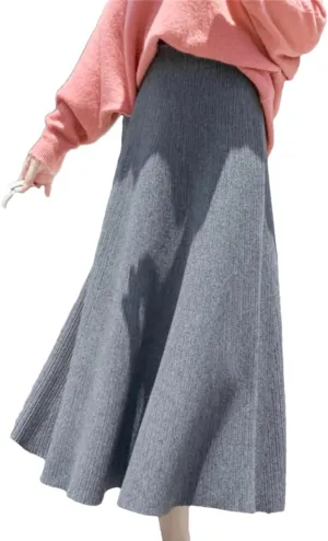 Knitted Long Skirts Women Pleated Skirt Female Autumn Winter Loose Midi Skirt Ladies High Waist Skirts