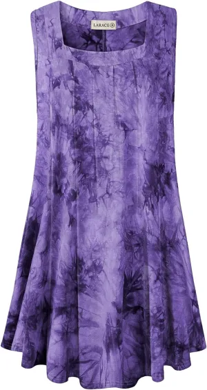 LARACE Plus Size Tops for Women Summer Square Neck Sleeveless Tunic Pleated Loose Casual Tank Tops