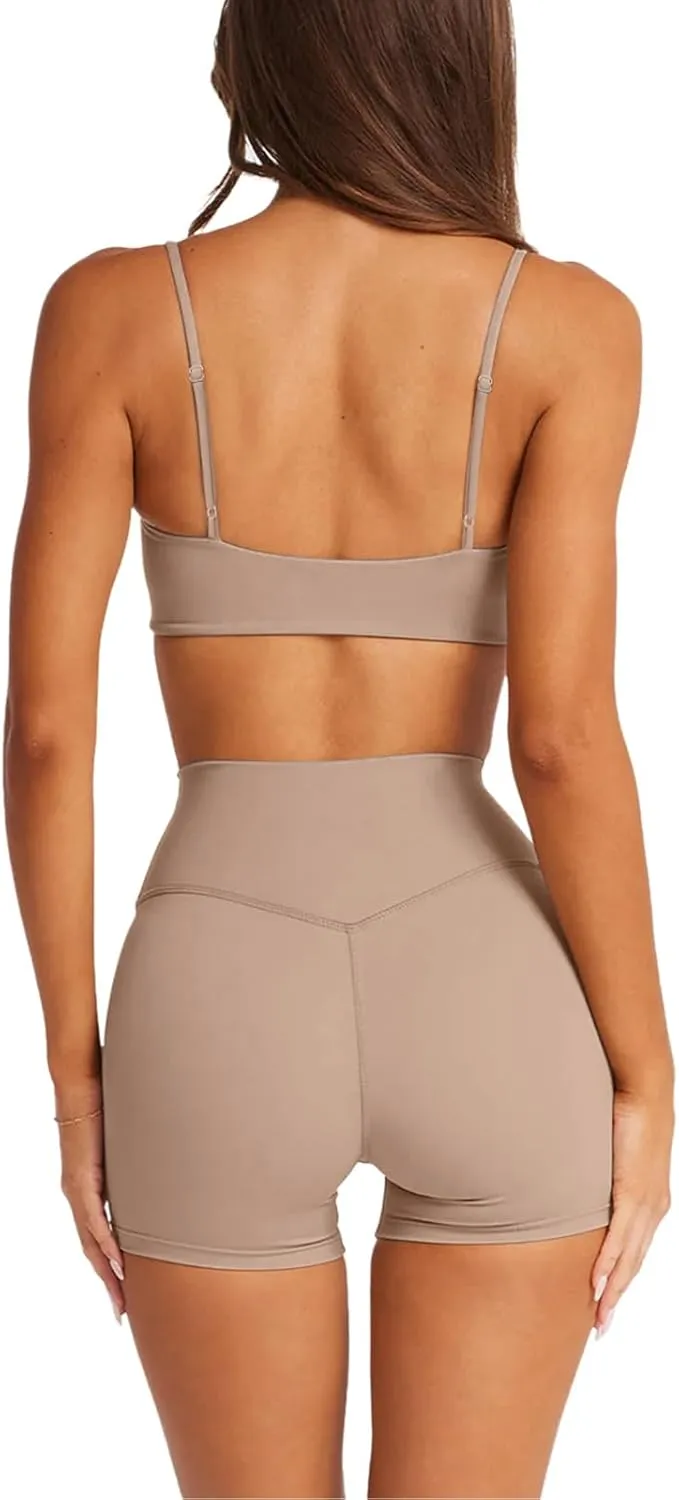 LASLULU Womens Adjustable Spaghetti Straps Sports Bra Square Neck Wireless Padded Workout Yoga Crop Tops