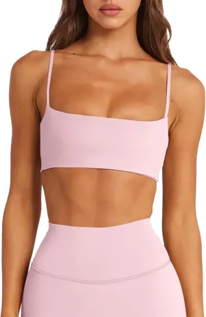 LASLULU Womens Adjustable Spaghetti Straps Sports Bra Square Neck Wireless Padded Workout Yoga Crop Tops