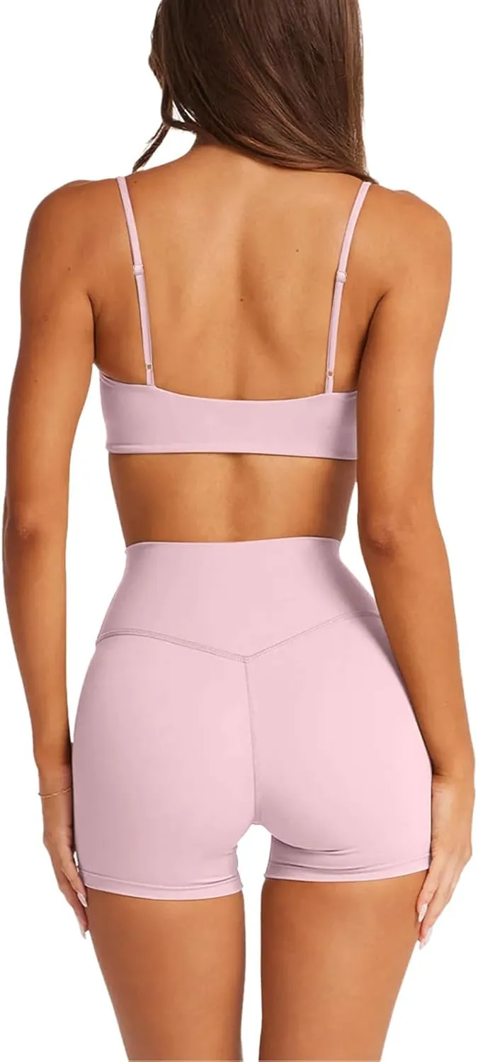LASLULU Womens Adjustable Spaghetti Straps Sports Bra Square Neck Wireless Padded Workout Yoga Crop Tops