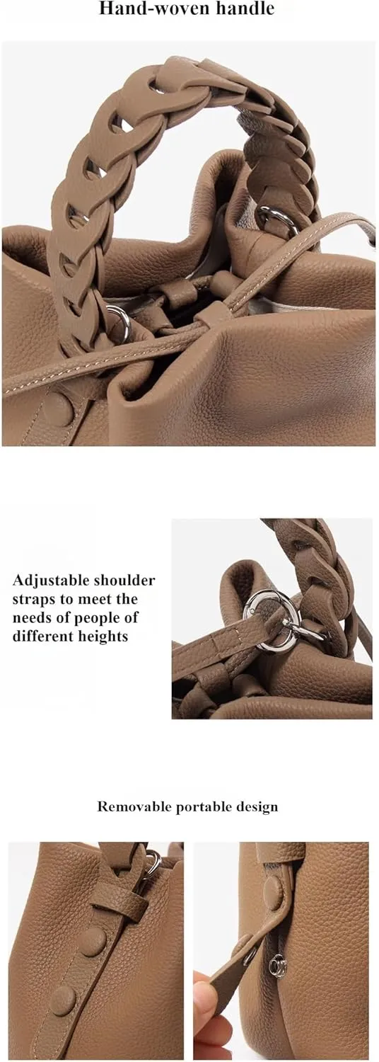 Leather Bucket Bag Handbag For Women Top Handle Woven Shoulder Crossbody Bag Clutch Versatile Commuting Elegant Chi Luxury