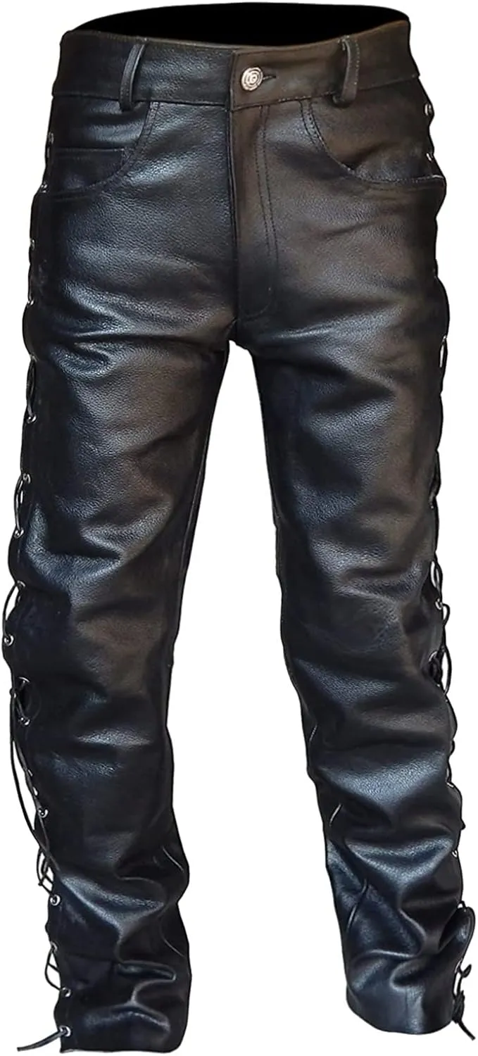 Leather Pants for Men Slim Fit Skinny Stretch Faux Leather Motorcycle Biker Pants Fashion Punk Retro Goth Hip Hop Trousers