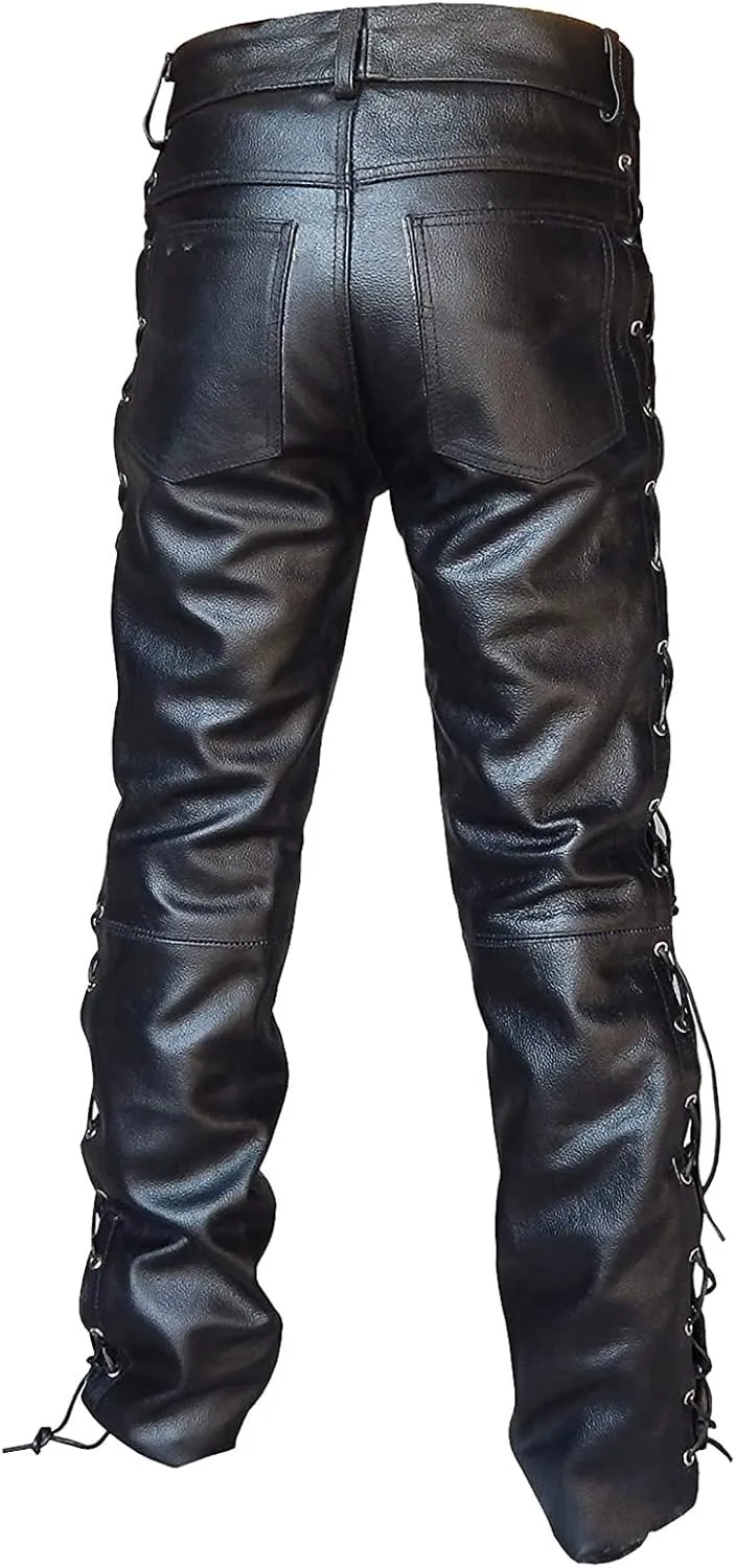 Leather Pants for Men Slim Fit Skinny Stretch Faux Leather Motorcycle Biker Pants Fashion Punk Retro Goth Hip Hop Trousers