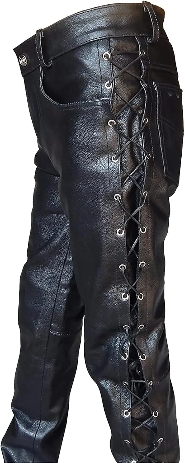 Leather Pants for Men Slim Fit Skinny Stretch Faux Leather Motorcycle Biker Pants Fashion Punk Retro Goth Hip Hop Trousers