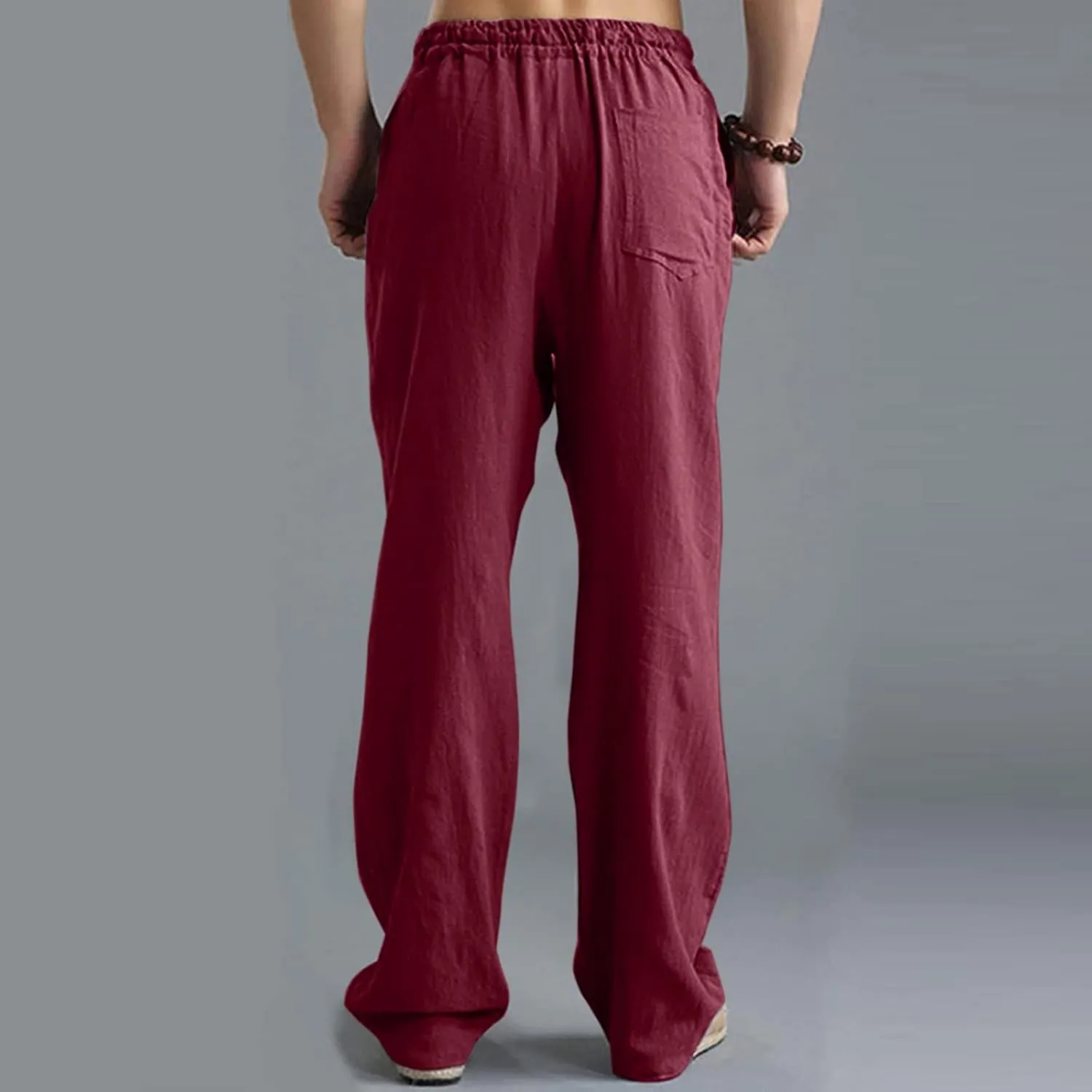 Linen Pants for Men Beach Classic Flat Front Chino Pants Casual Lightweight Straight Leg Summer Beach Trousers