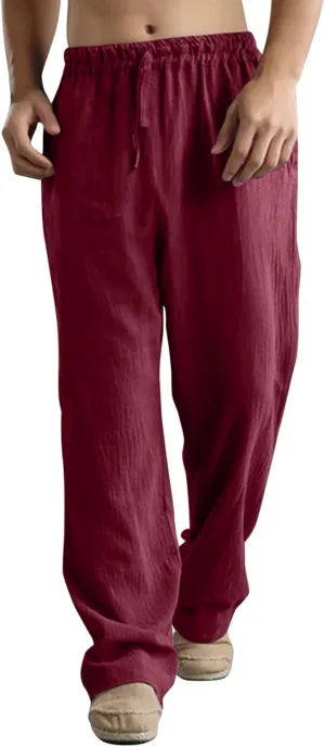 Linen Pants for Men Beach Classic Flat Front Chino Pants Casual Lightweight Straight Leg Summer Beach Trousers
