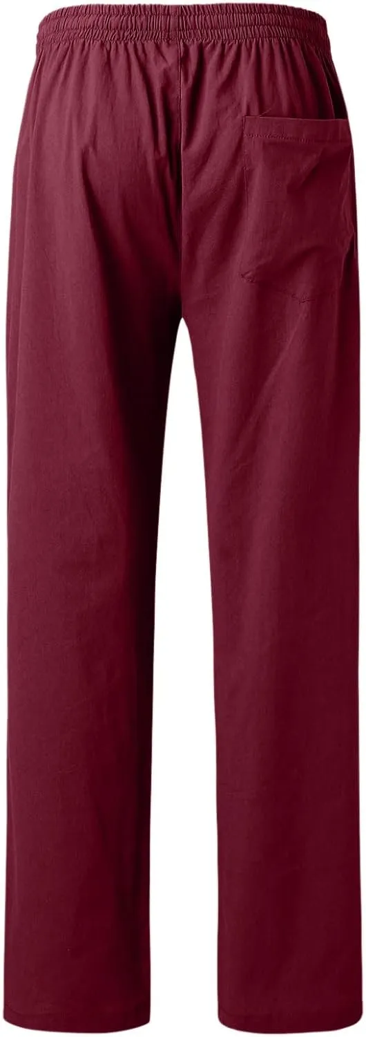 Linen Pants for Men Beach Classic Flat Front Chino Pants Casual Lightweight Straight Leg Summer Beach Trousers
