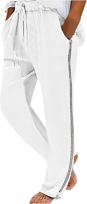 Linen Pants for Men Beach Wedding Slim Fit Drawstring Summer Pants Casual Trendy Lightweight Trousers with Pockets