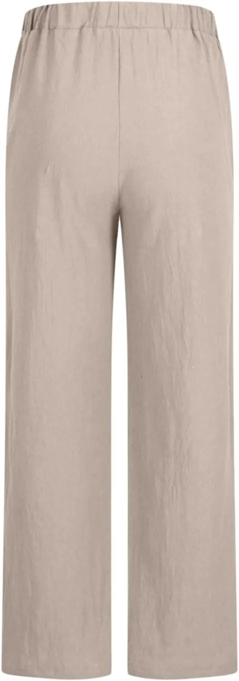 Linen Pants for Women Summer Lightweight Lounge Wide Leg Trousers Drawstring Low Waisted Palazzo Pants with Pockets