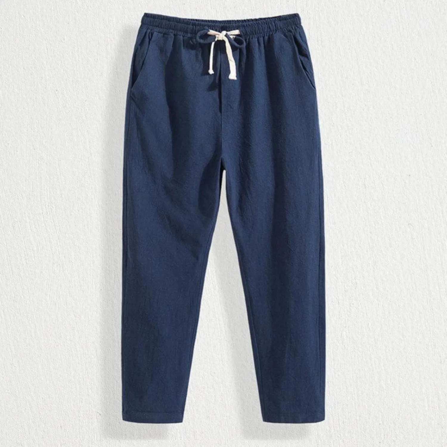 Linen Pants Men Baggy Classic Flat Front Chino Pants Casual Lightweight Straight Leg Summer Beach Trousers