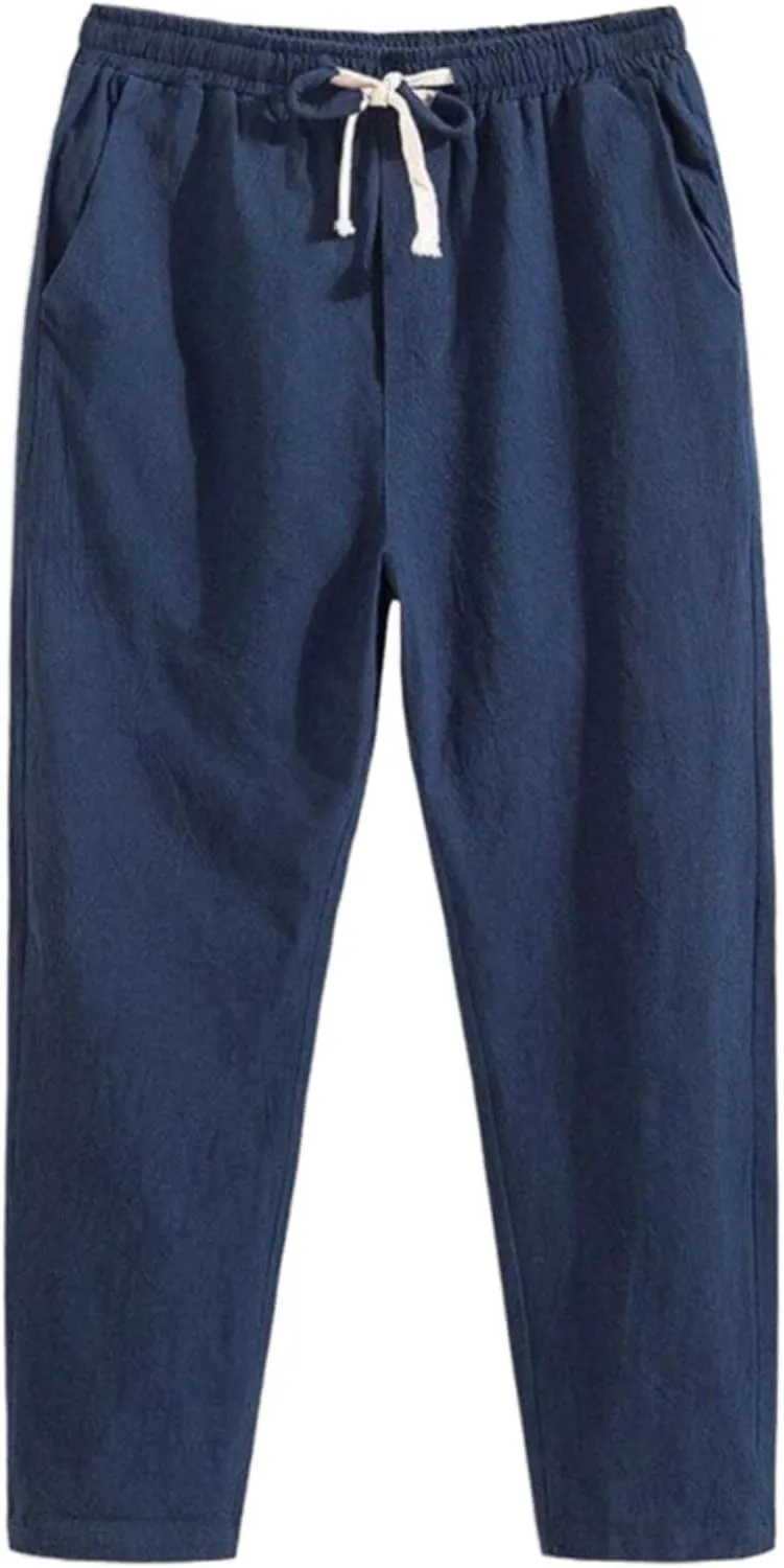 Linen Pants Men Baggy Classic Flat Front Chino Pants Casual Lightweight Straight Leg Summer Beach Trousers