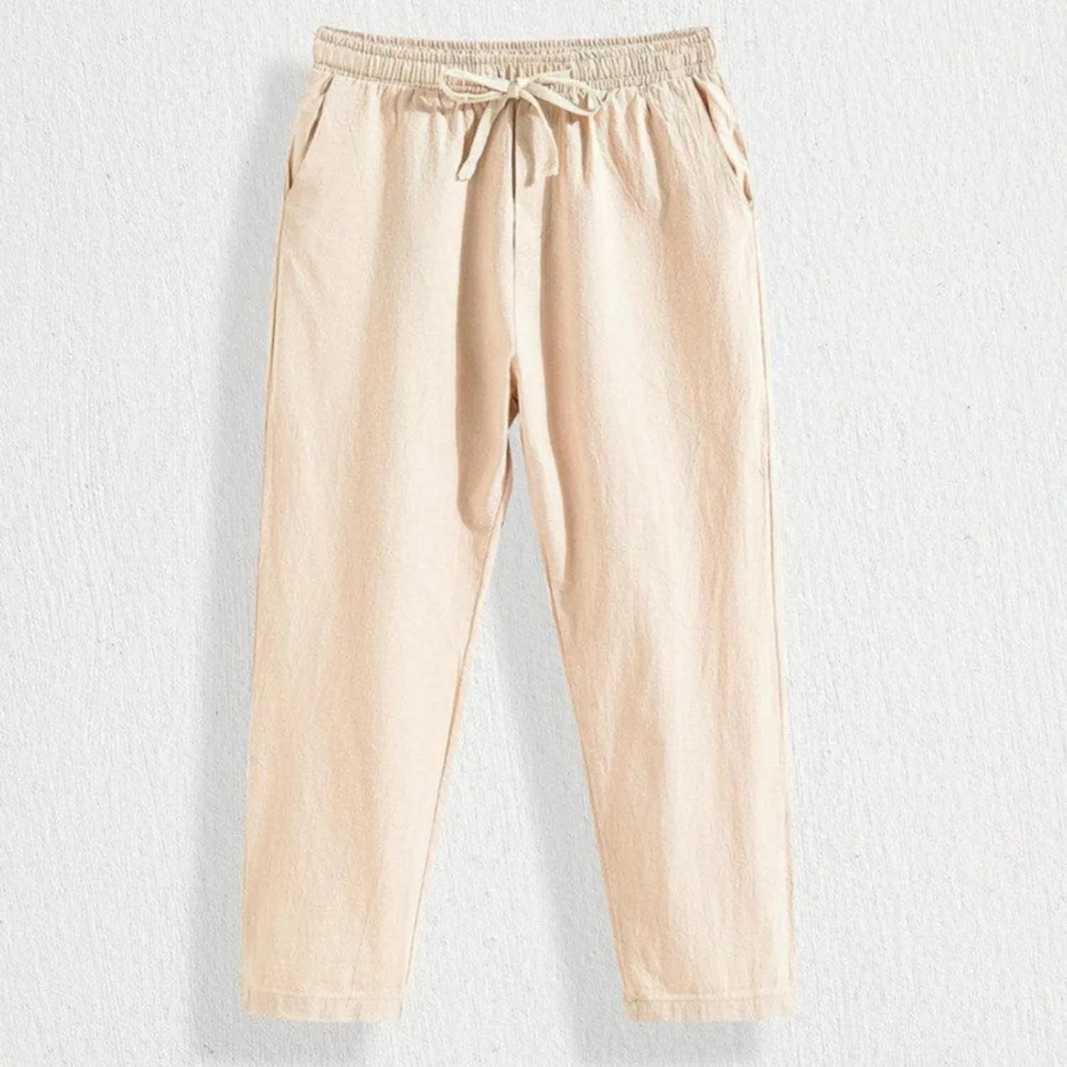 Linen Pants Men Baggy Classic Flat Front Chino Pants Casual Lightweight Straight Leg Summer Beach Trousers