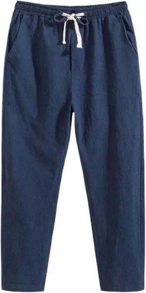 Linen Pants Men Baggy Classic Flat Front Chino Pants Casual Lightweight Straight Leg Summer Beach Trousers