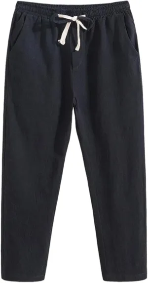 Linen Pants Men Baggy Classic Flat Front Chino Pants Casual Lightweight Straight Leg Summer Beach Trousers