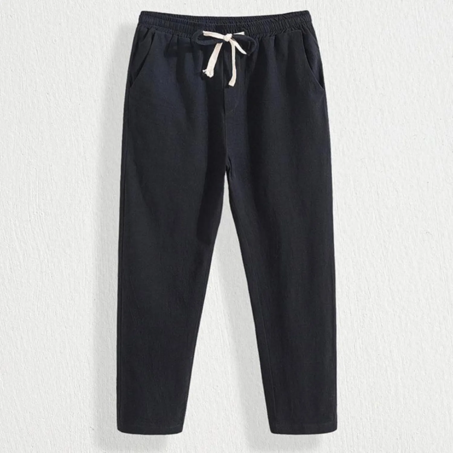 Linen Pants Men Baggy Classic Flat Front Chino Pants Casual Lightweight Straight Leg Summer Beach Trousers