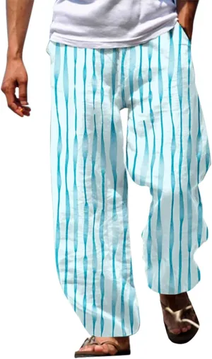 Linen Pants Men Beach Classic Flat Front Chino Pants Casual Lightweight Straight Leg Summer Beach Trousers