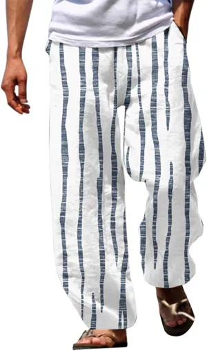 Linen Pants Men Beach Classic Flat Front Chino Pants Casual Lightweight Straight Leg Summer Beach Trousers