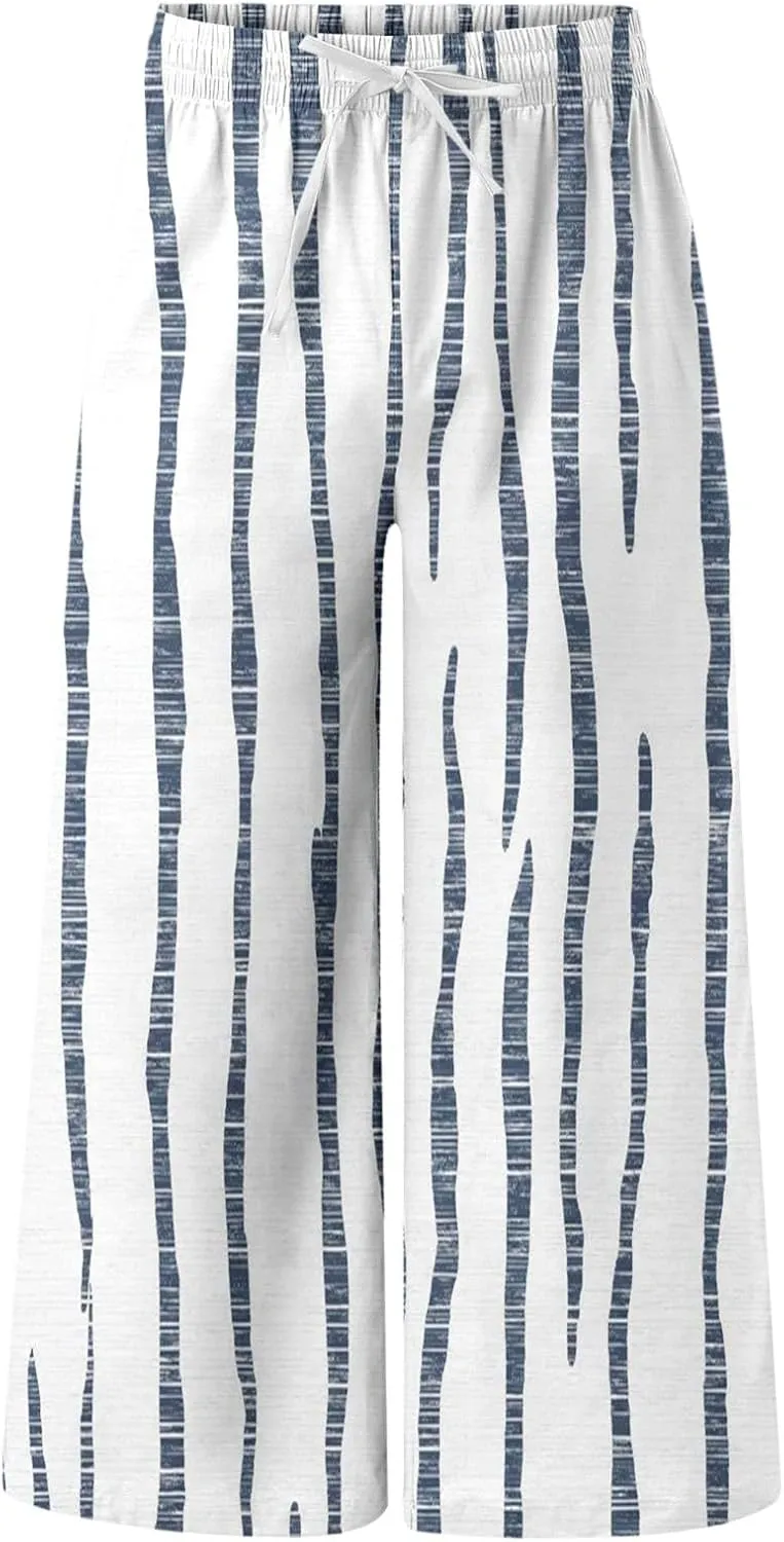 Linen Pants Men Beach Classic Flat Front Chino Pants Casual Lightweight Straight Leg Summer Beach Trousers