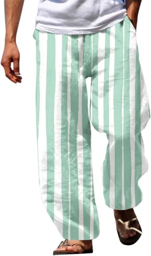 Linen Pants Men Beach Classic Flat Front Chino Pants Casual Lightweight Straight Leg Summer Beach Trousers