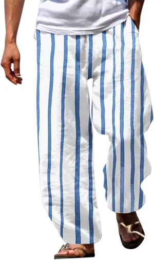 Linen Pants Men Beach Classic Flat Front Chino Pants Casual Lightweight Straight Leg Summer Beach Trousers