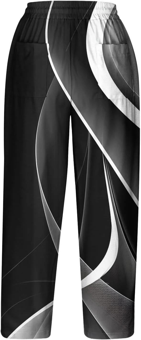 Linen Pants Women Casual Summer Harlan Pants Lightweight Wide Leg Gradient Color Trousers with Drawstring Pockets