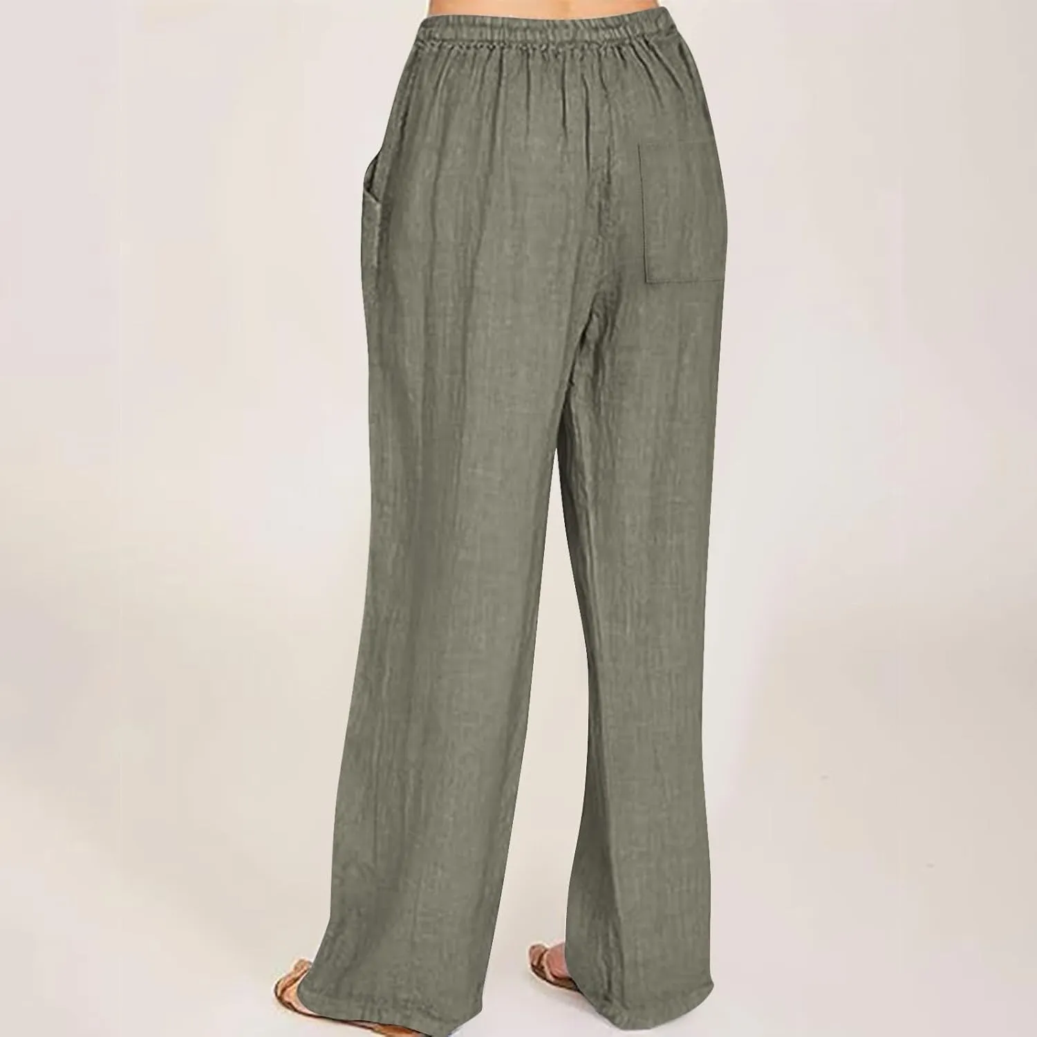 Linen Pants Women High Waisted Drawstring Palazzo Pant 2025 Summer Flowy Cotton Linen Beach Slack Trousers with Pocket