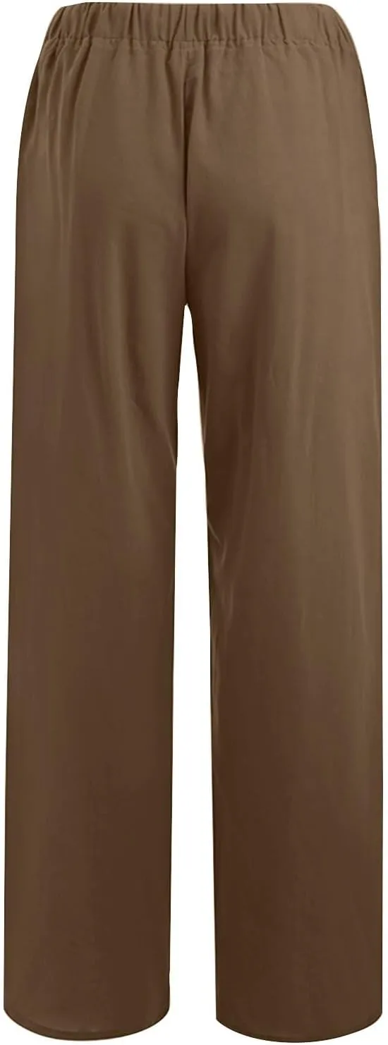 Lmdudan Wide Leg Linen Pants for Women 2025 Summer Boho High Waisted Palazzo Pants Baggy Comfy Beach Pants with Pockets