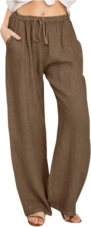 Lmdudan Wide Leg Linen Pants for Women 2025 Summer Boho High Waisted Palazzo Pants Baggy Comfy Beach Pants with Pockets