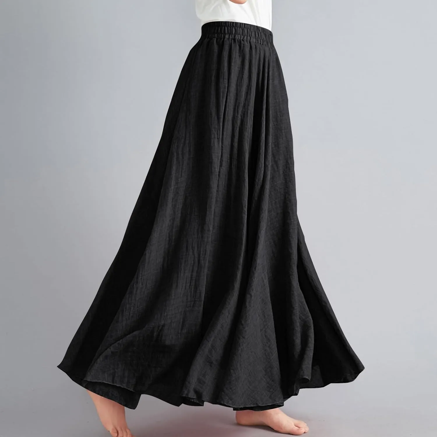 Long Skirts for Women Summer High Waist Beach Skirt Solid Color Western Boho Casual Skirt Flowy Quick Dry Skirt
