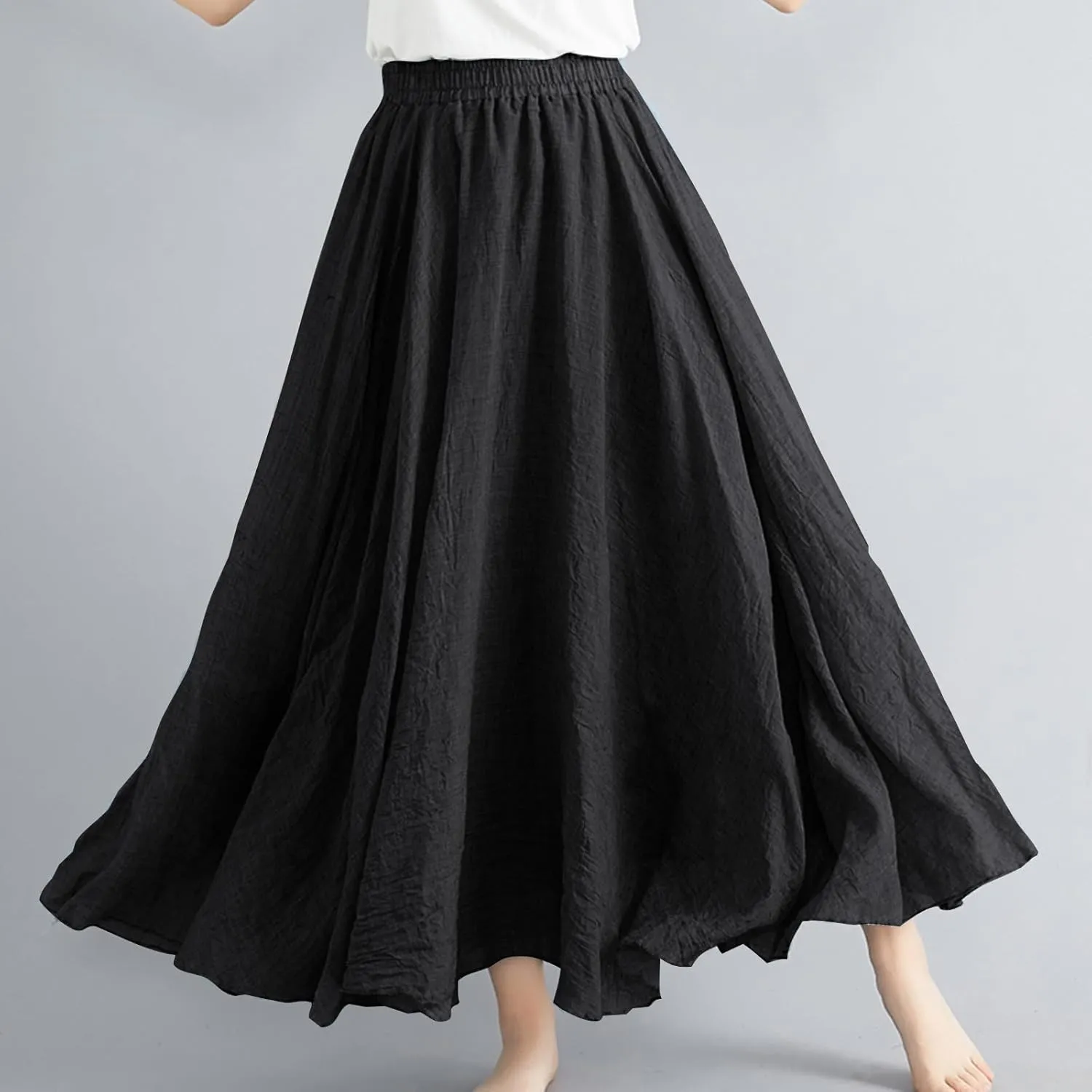 Long Skirts for Women Summer High Waist Beach Skirt Solid Color Western Boho Casual Skirt Flowy Quick Dry Skirt