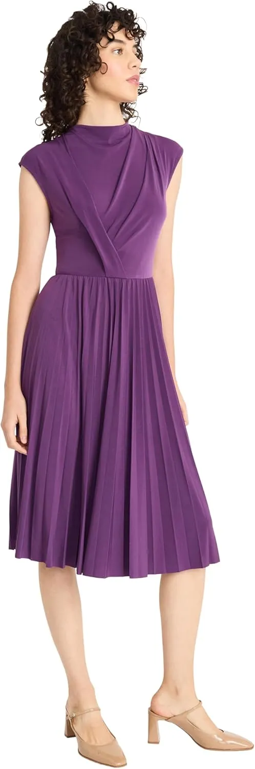 Maggy London Women's Elegant Midi A-line Cap Sleeve Pleated Skirt-Versatile Cocktail Wedding Guest Dress