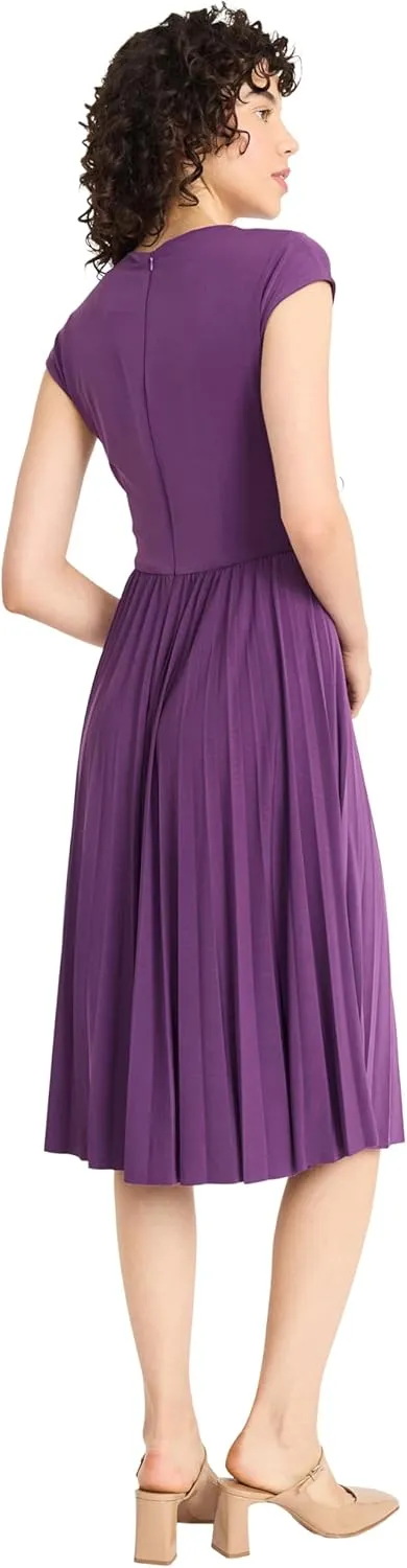 Maggy London Women's Elegant Midi A-line Cap Sleeve Pleated Skirt-Versatile Cocktail Wedding Guest Dress