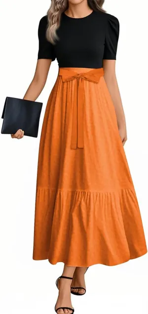 Maxi Dresses for Women,2025 Spring Summer Elegant Crewneck Short Sleeve Beach Dress Trendy Floral Flowy Boho Dress