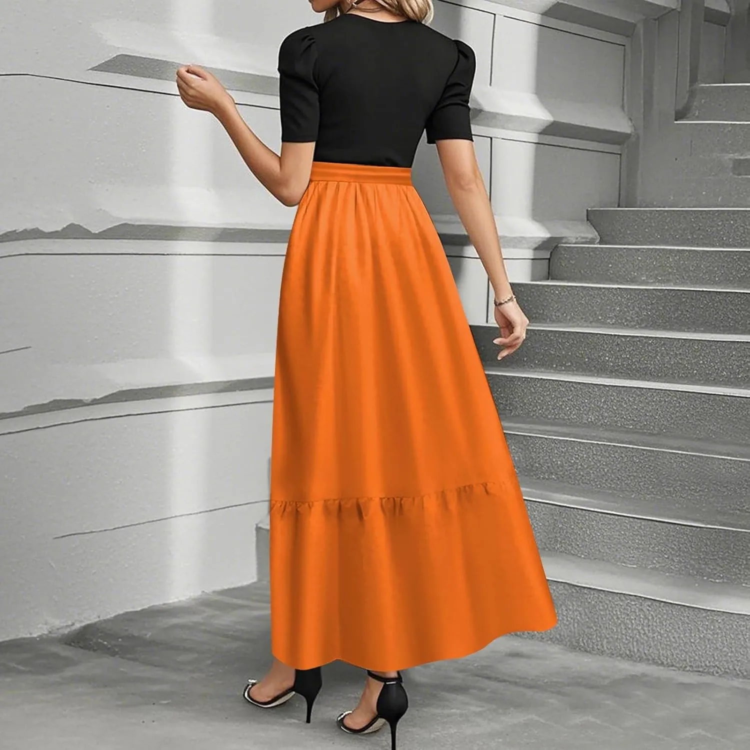 Maxi Dresses for Women,2025 Spring Summer Elegant Crewneck Short Sleeve Beach Dress Trendy Floral Flowy Boho Dress
