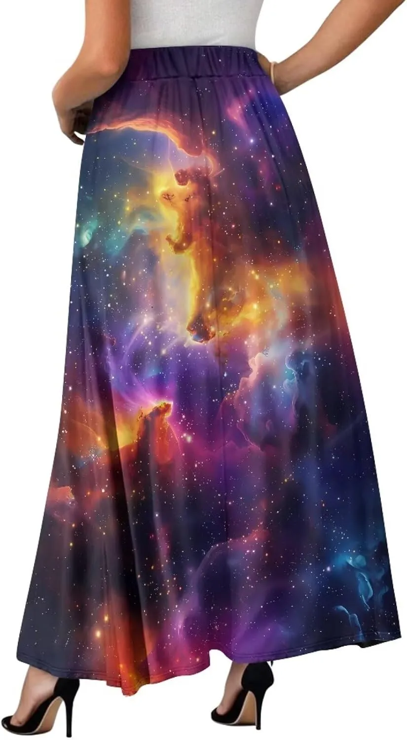 Maxi Skirt for Women Flowy High Waisted Long Skirt with Pockets Swing Skirts for Party Festival Wedding Size S-2XL