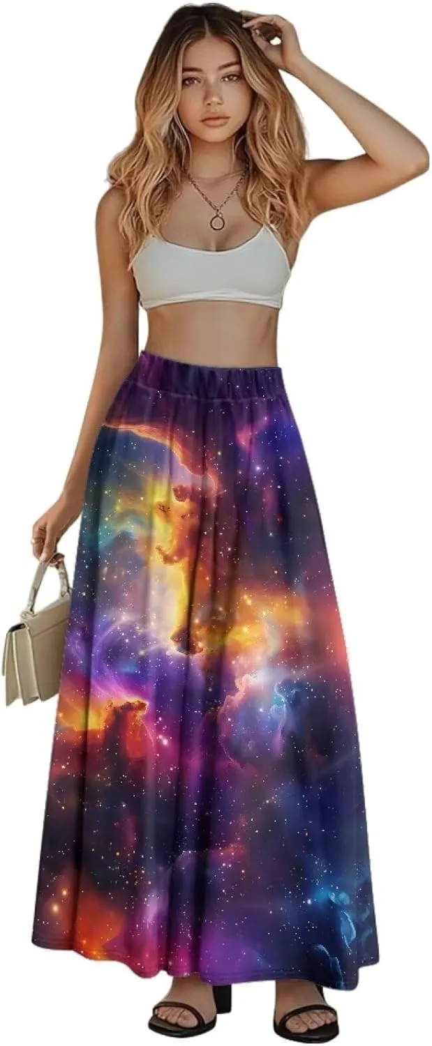 Maxi Skirt for Women Flowy High Waisted Long Skirt with Pockets Swing Skirts for Party Festival Wedding Size S-2XL
