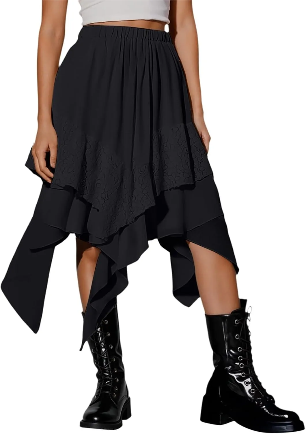 Maxi Skirts for Women High Waist Renaissance Flowy Fairy Skirt Y2k Lace Layered Asymmetrical Gothic Midi Skirt