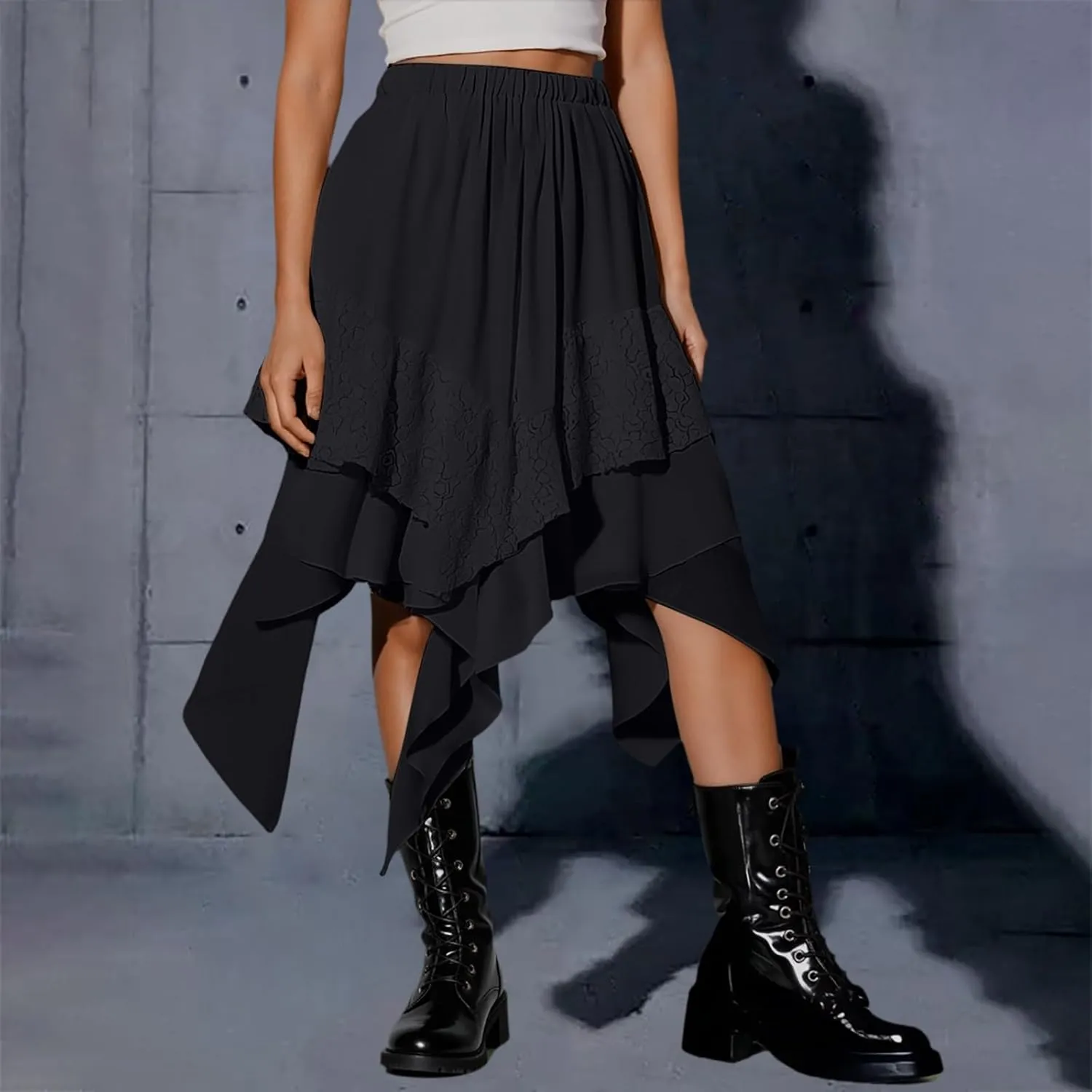 Maxi Skirts for Women High Waist Renaissance Flowy Fairy Skirt Y2k Lace Layered Asymmetrical Gothic Midi Skirt