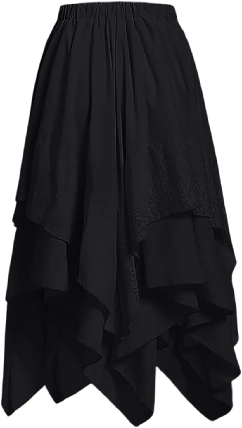 Maxi Skirts for Women High Waist Renaissance Flowy Fairy Skirt Y2k Lace Layered Asymmetrical Gothic Midi Skirt