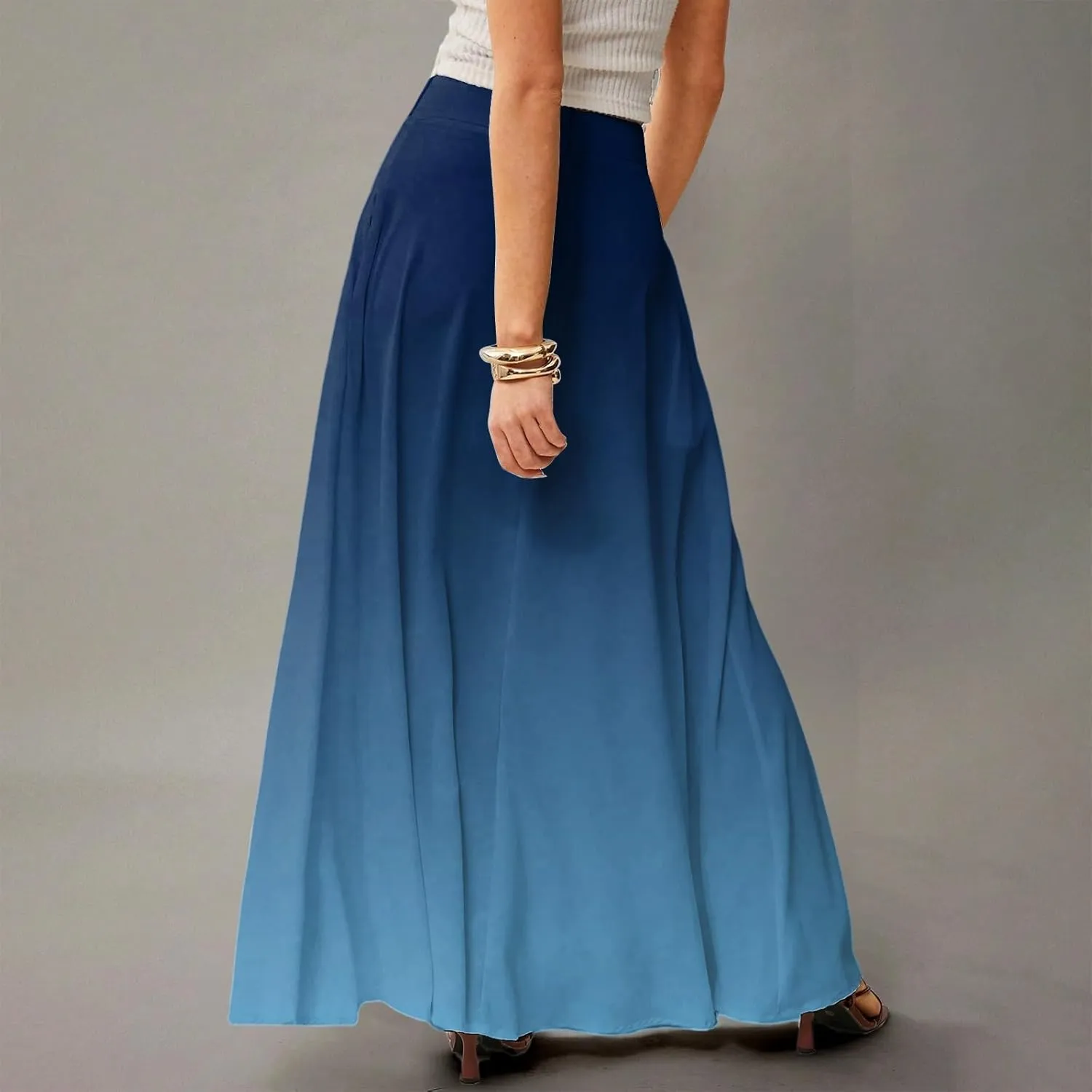 Maxi Skirts for Women Summer Floral Boho Elastic High Waist Tropical Skirts Pleated A-Line Flowy Swing Long Skirt