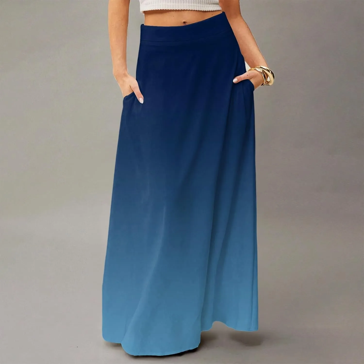 Maxi Skirts for Women Summer Floral Boho Elastic High Waist Tropical Skirts Pleated A-Line Flowy Swing Long Skirt
