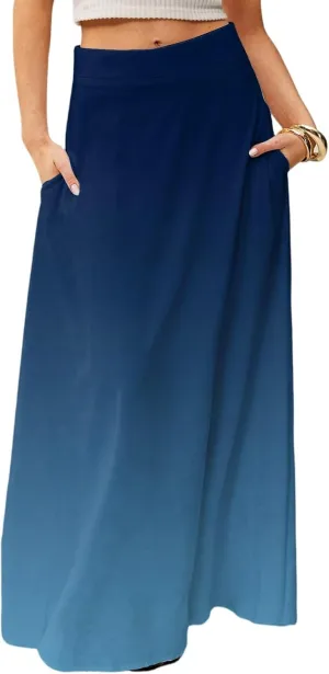 Maxi Skirts for Women Summer Floral Boho Elastic High Waist Tropical Skirts Pleated A-Line Flowy Swing Long Skirt