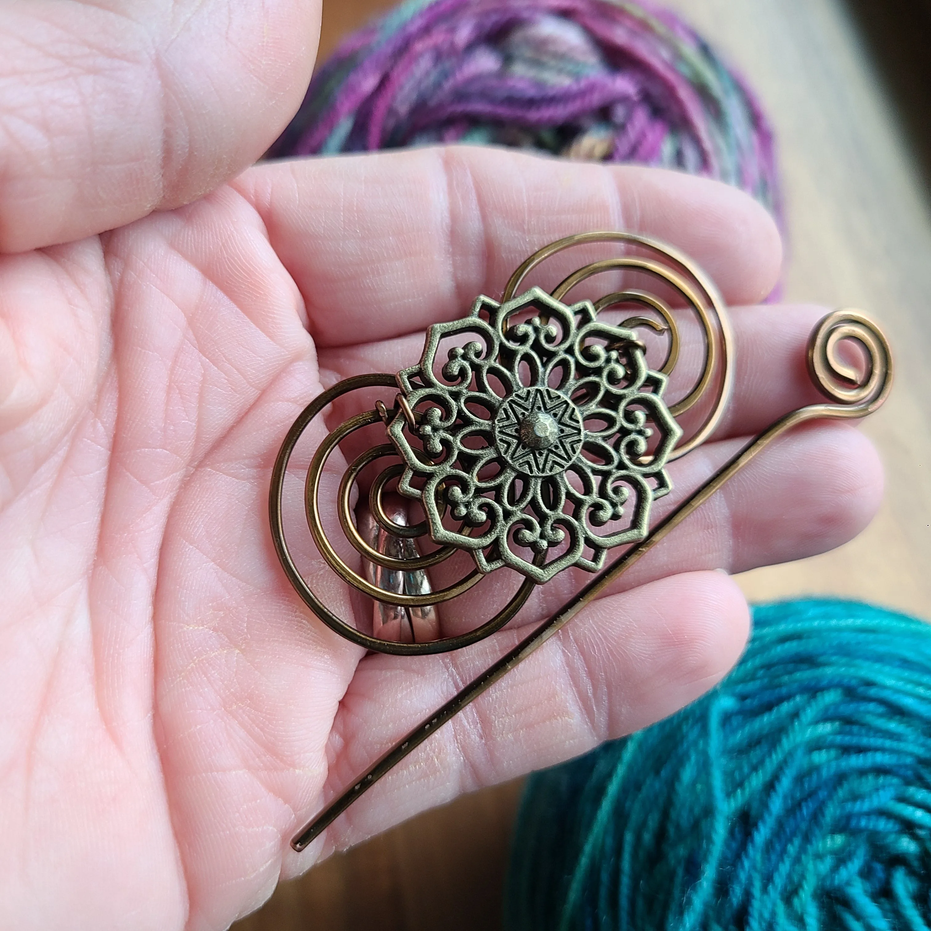 Medallion Shawl Pin - Charmed Silver or Vintage Bronze