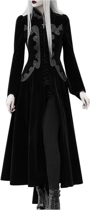 Medieval Gothic Vintage Dress for Women Full Zip Up Lace Patchwork Renaissance Halloween Costume Victorian Retro Gown