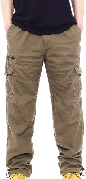 Men Casual Pant Straight Leg Elastic Waist Pants Cotton Work Pants Baggy Large Size Cargo Pants for Men with Pockets