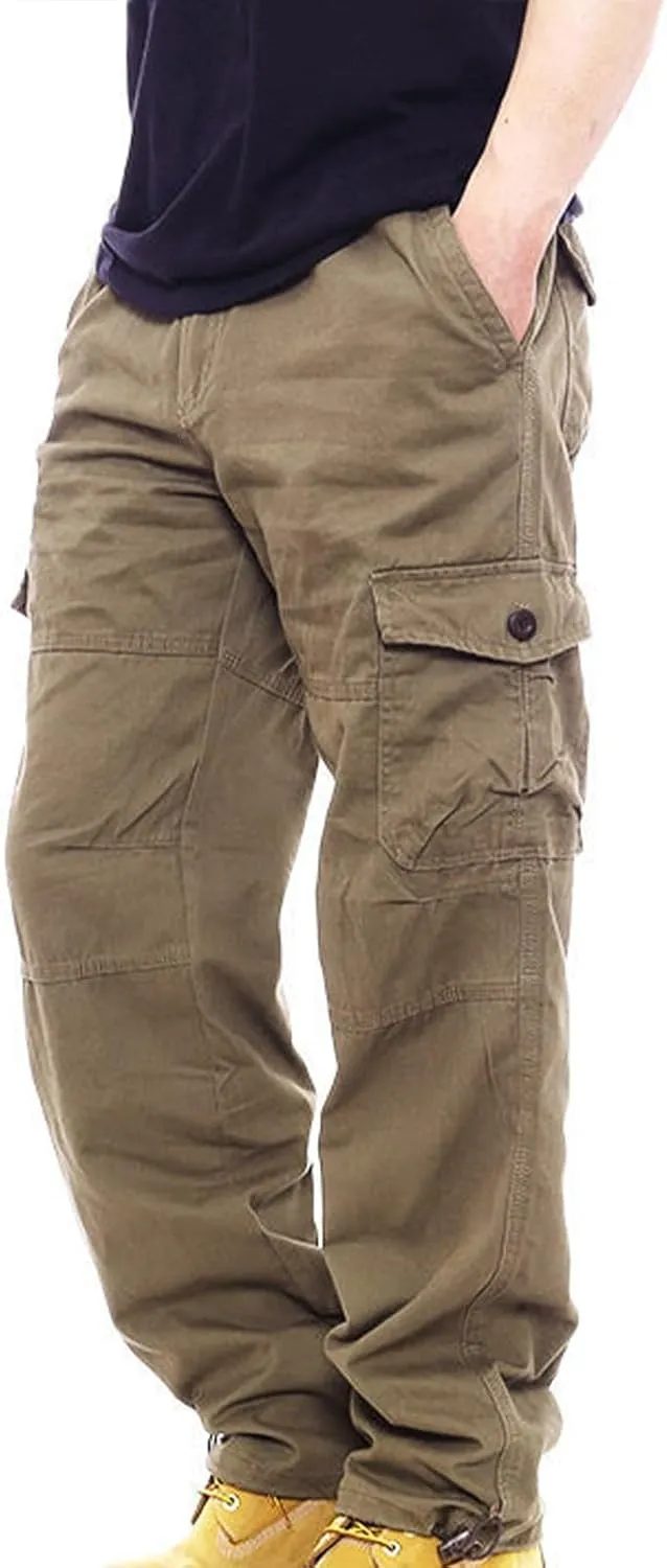 Men Casual Pant Straight Leg Elastic Waist Pants Cotton Work Pants Baggy Large Size Cargo Pants for Men with Pockets